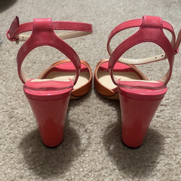 Jimmy Choo Miranda Orange and Pink Colorblock Peep Toe Strappy Heel - Picture 4 of 8